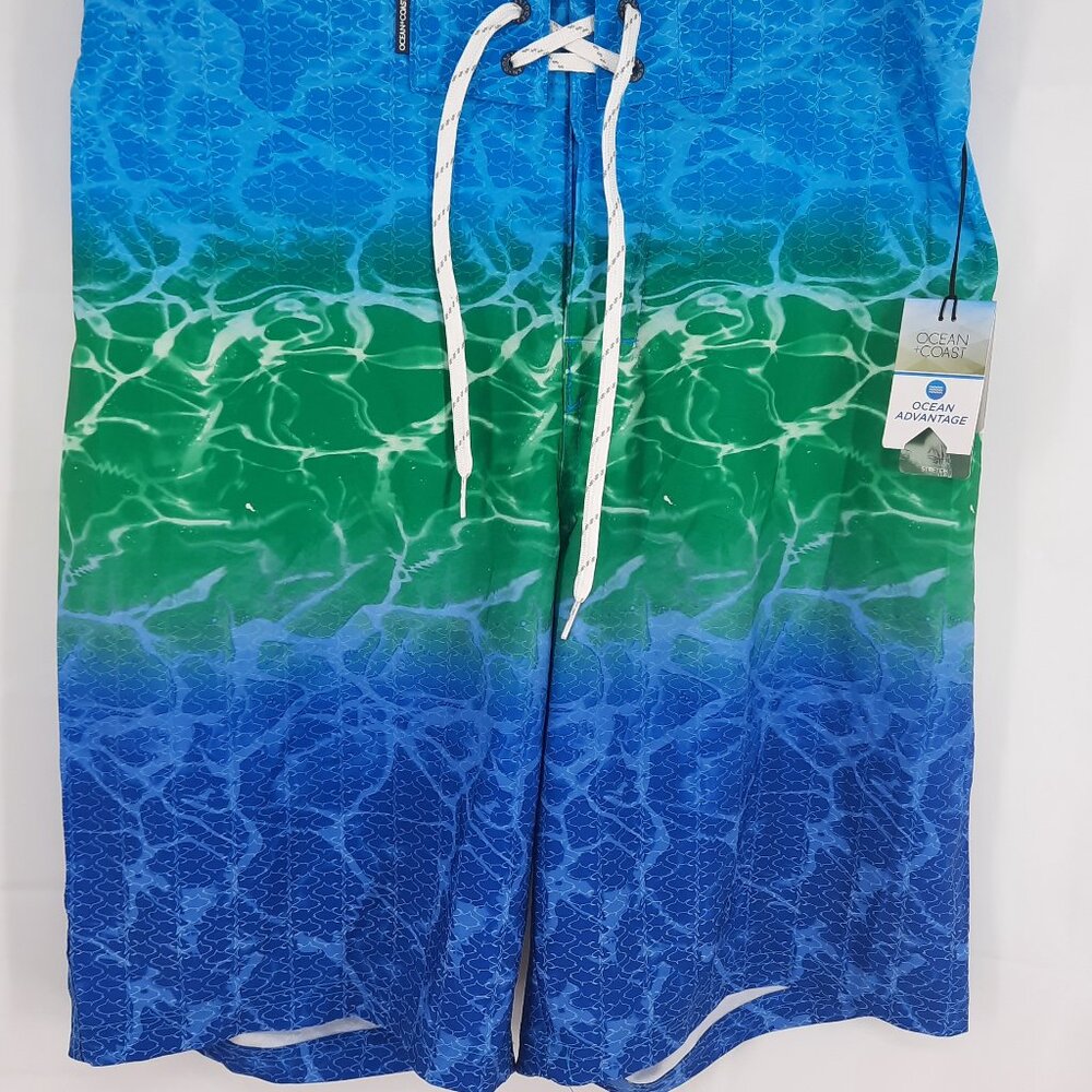 NEW Board Shorts Men's Size Large Ocean & Coast Blue Green Beach Swim Trunks